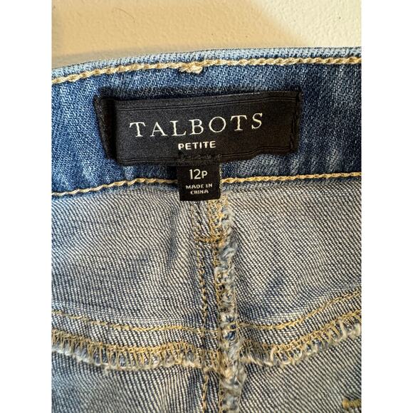Talbots skirt blue embroidered stretch denim fly front & pockets Sz 12 P - Picture 6 of 8
